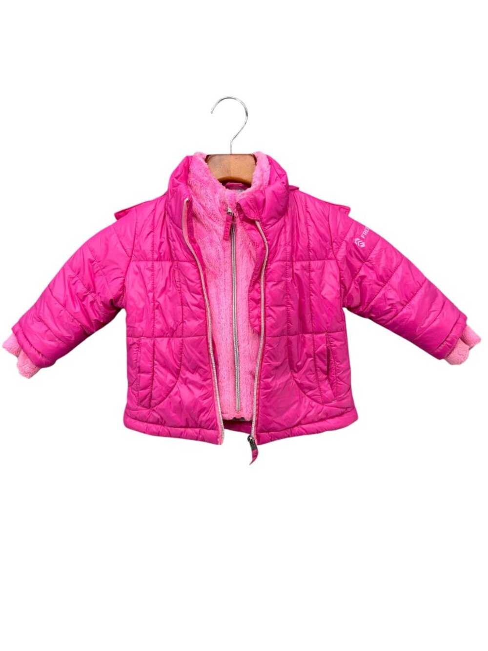 Free Country Hooded Puffer Jacket Girls Hot Pink Lined Softshell Full Zip Sz 2T